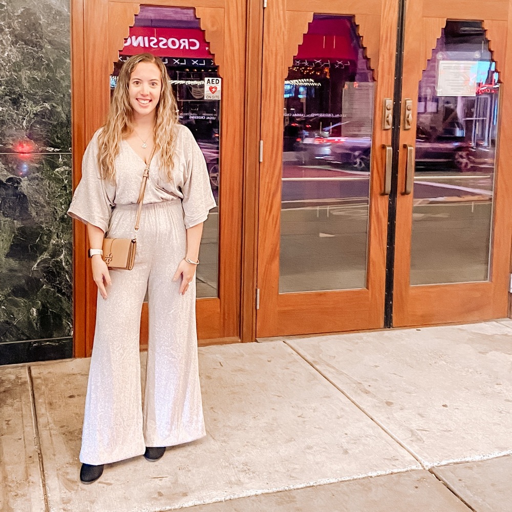 Size medium light pink sequin jumpsuit from Red Dress Boutique
